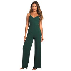 NEW Lulus Dark Green Jumpsuit with Cut Out Back Detail Size Small